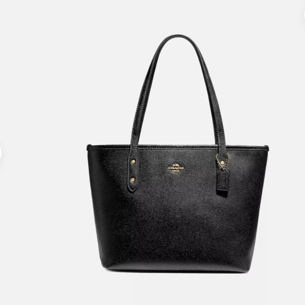 COACH Mini Leather City Zip Tote Purse - Black - Womens Luxury Coach Purse NEW!